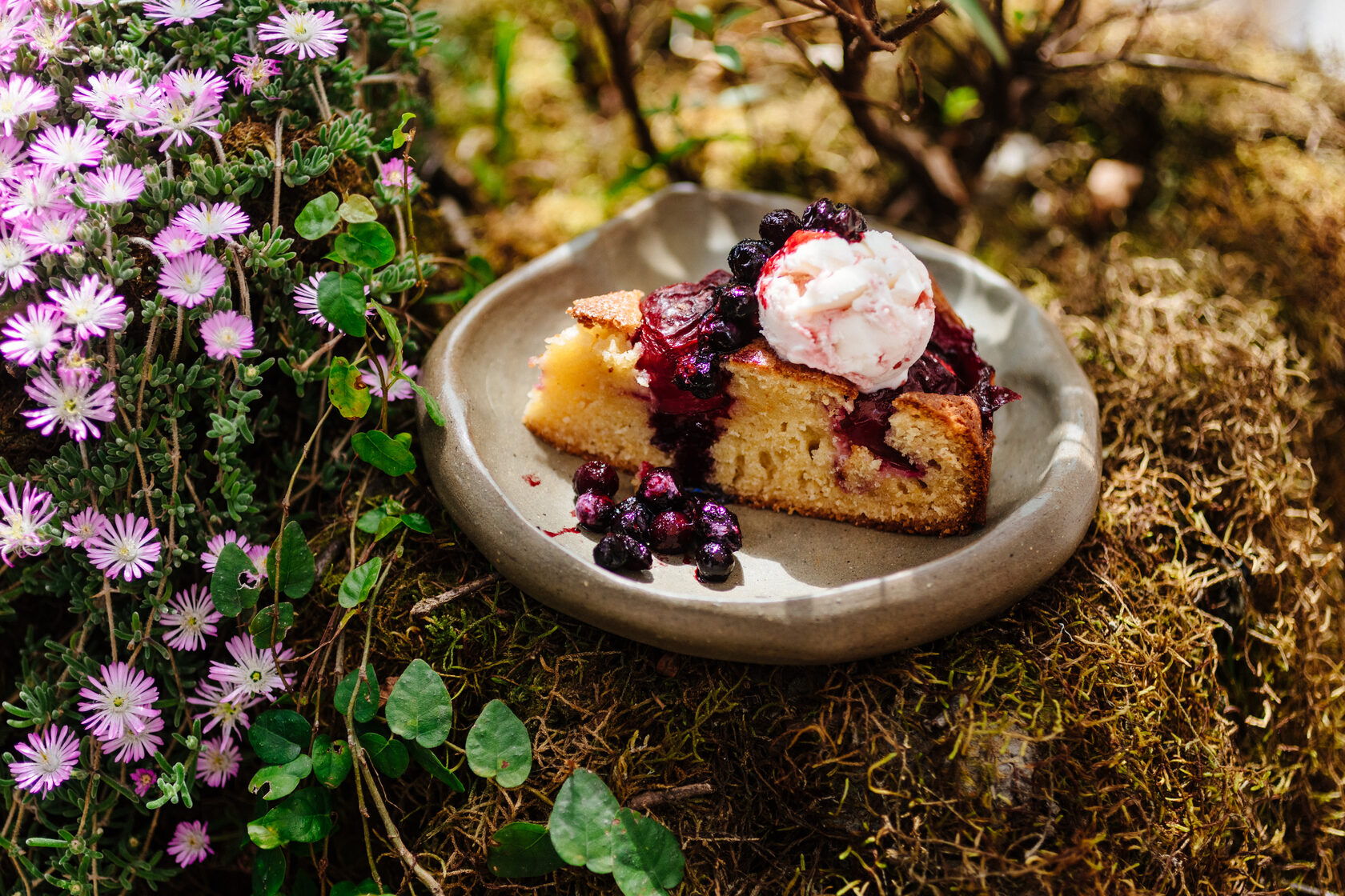 Tarta de ciruela con helado de mascarpone