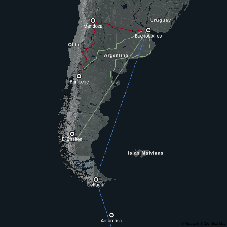 Mapa de la ruta por la Patagonia